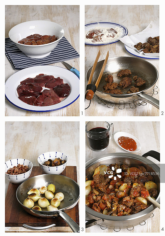 准备法式红酒烩鸡的鸡肝图片素材