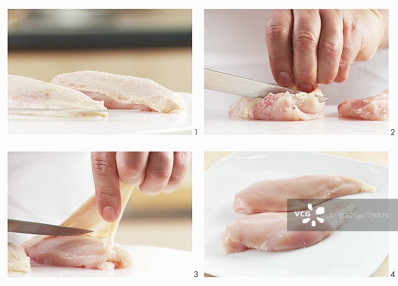 预备中的鸡胸肉片图片素材