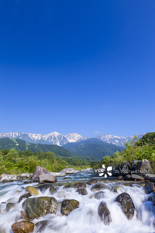 长野县的松川和白马山脉图片素材