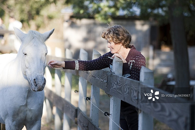 女人和白马图片素材