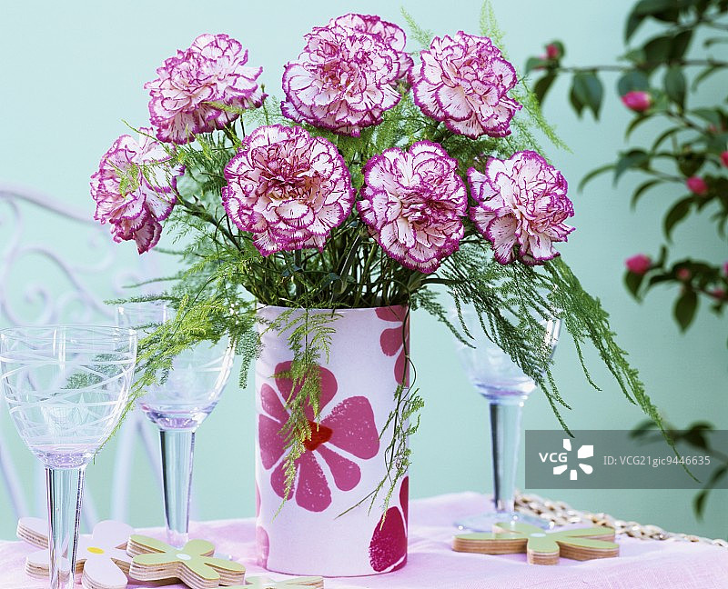 粉边康乃馨花瓶图片素材