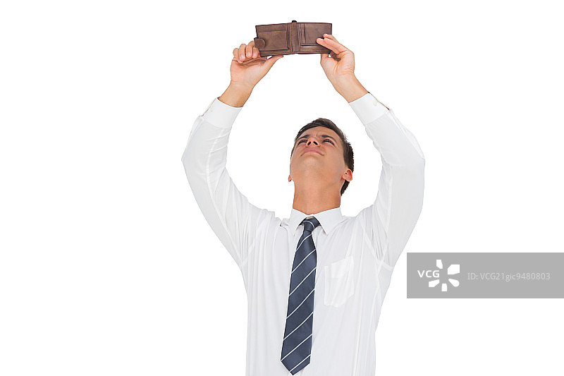 看着白色背景上空钱包的商人图片素材