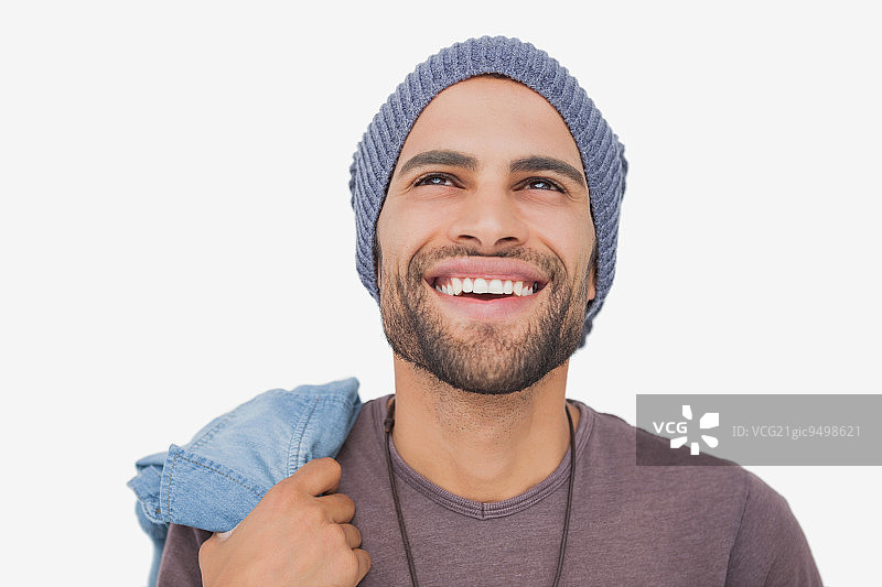 时尚年轻男人仰望白背景图片素材