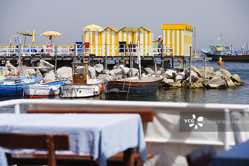 意大利坎帕尼亚，那不勒斯省，格兰德码头，卡普里岛，索伦托，索伦廷半岛的一个港口旅游胜地图片素材