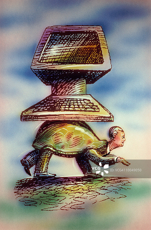 背着电脑的乌龟男人图片素材