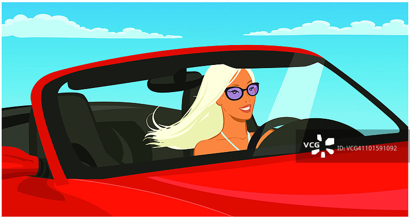 女人开着敞篷车图片素材