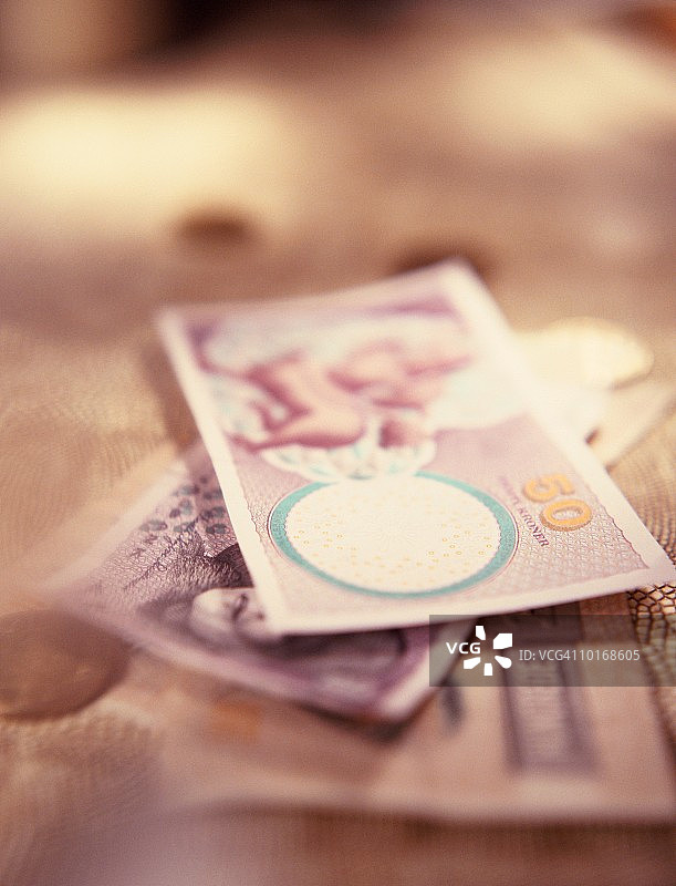 丹麦克朗纸币和硬币图片素材