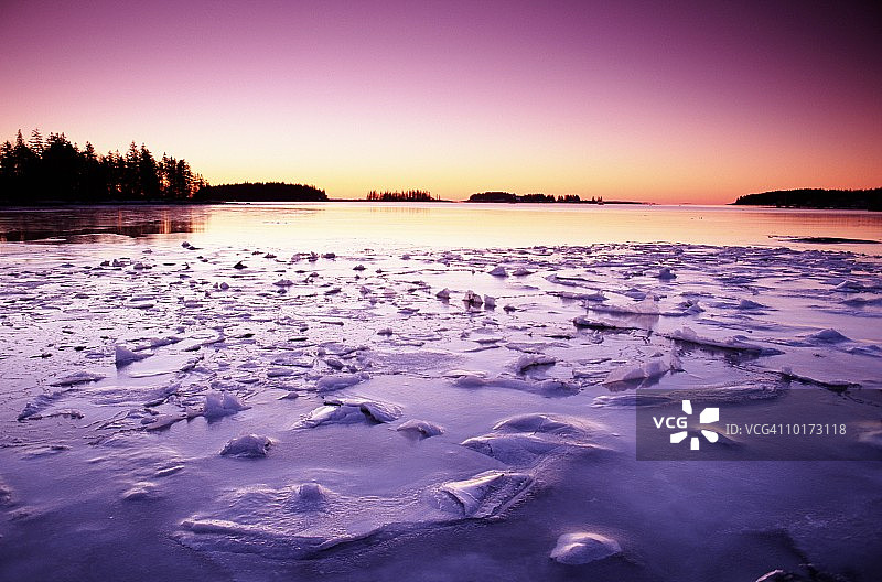 美国缅因州低潮时海岸上的冰图片素材