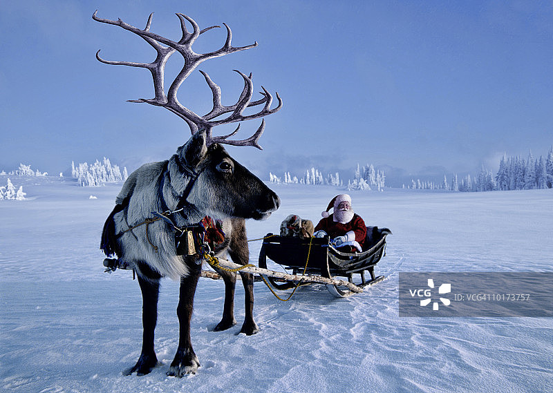 挪威的圣诞老人和驯鹿图片素材