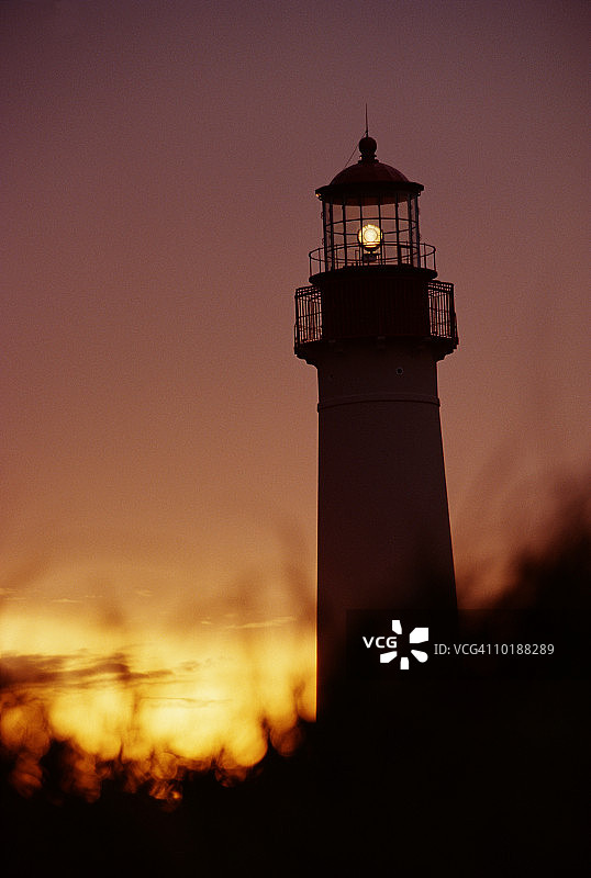 美国新泽西州梅角角立公园日落灯塔图片素材