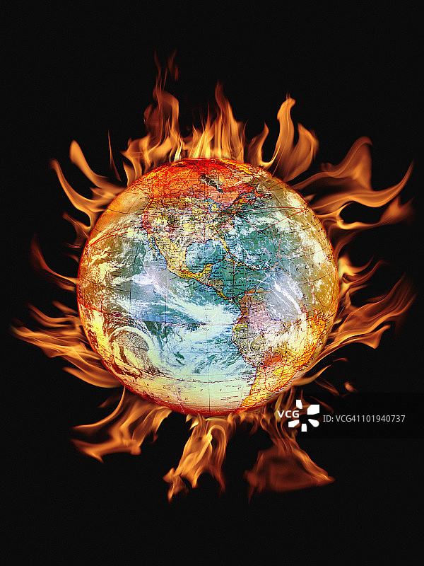 带有火环的地球，描绘全球变暖图片素材