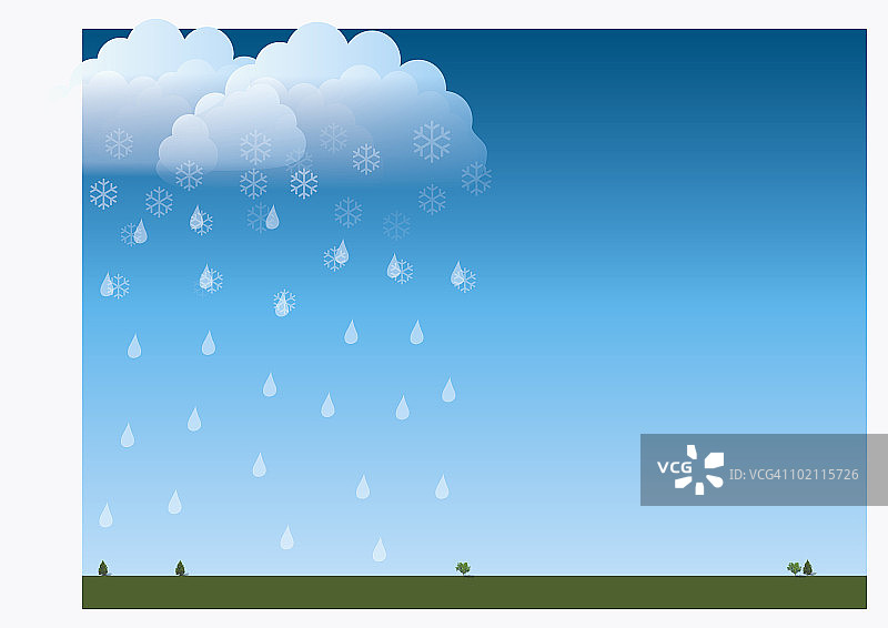 从云端落下的雨夹雪数字插画图片素材
