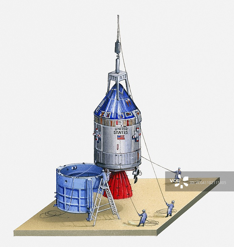 阿波罗11号宇宙飞船被吊到指定位置插画图片素材