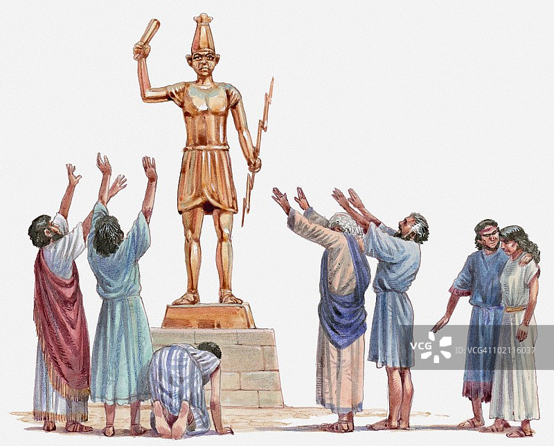 以色列人离弃上帝敬拜偶像插画，《士师记》图片素材