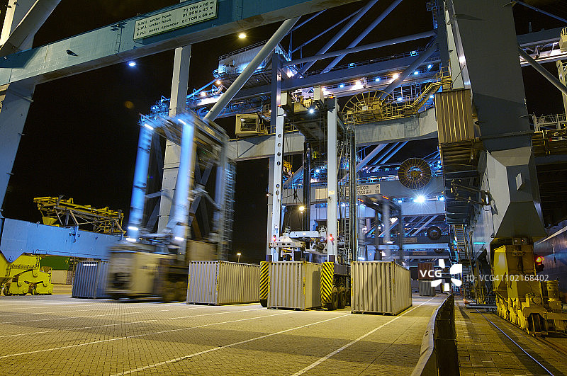 鹿特丹港口的集装箱起重机图片素材