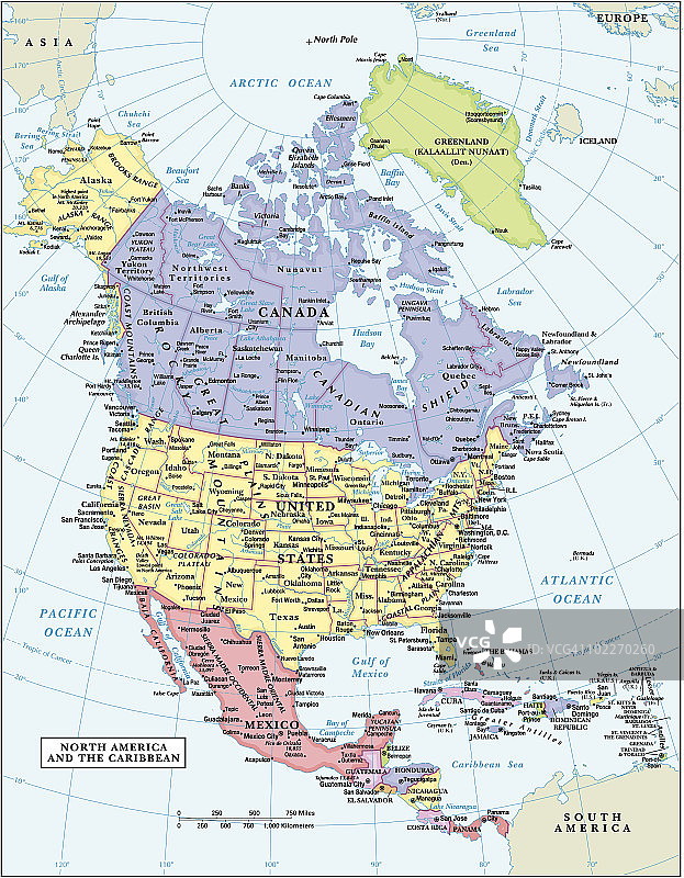 北美洲和加勒比海地区地图图片素材