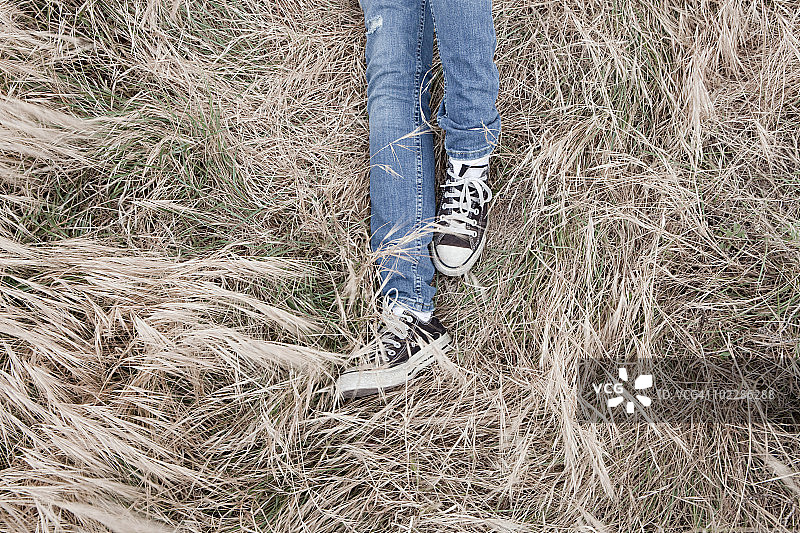 躺在草地上的年轻女人图片素材