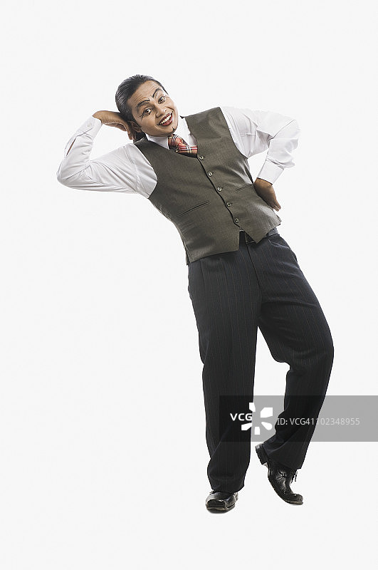 假装倾斜的哑剧演员图片素材