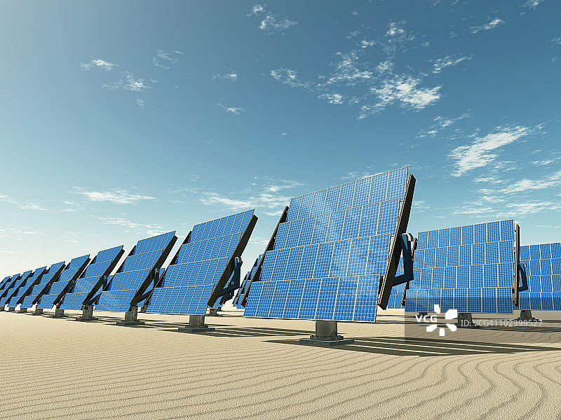 在沙漠中追踪太阳能电池板图片素材