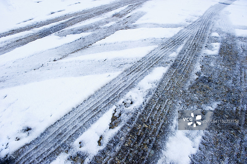 雪地轮胎轨迹图片素材