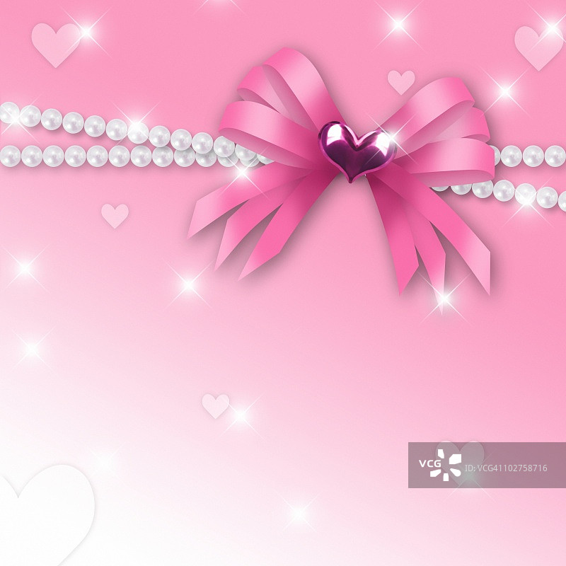 珍珠、丝带和心形图案CG图片素材