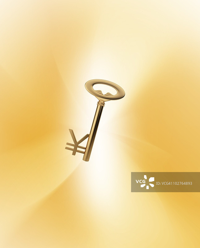金色背景上的日元符号金钥匙图片素材