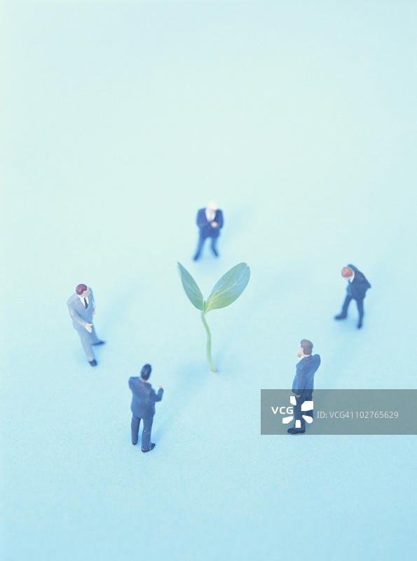 看着子叶发芽的小雕像图片素材