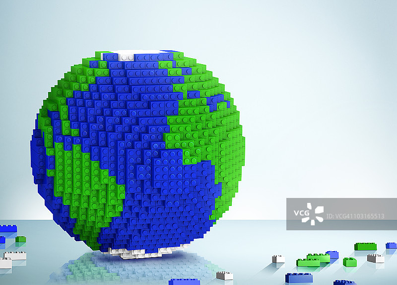 由玩具积木制成的3D地球图片素材