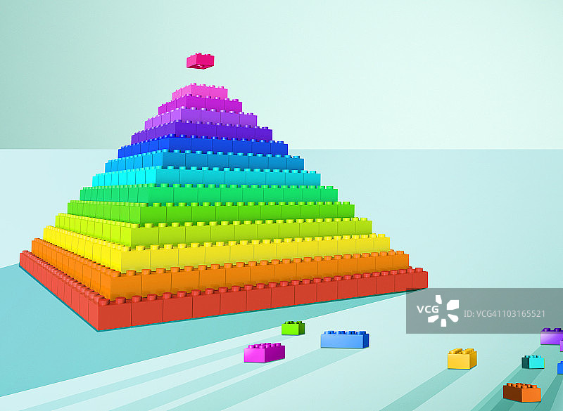 玩具积木搭建的3D彩虹金字塔图片素材