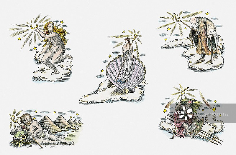 占星学行星相关神话角色插画图片素材