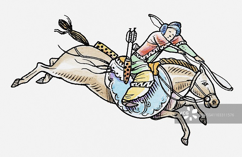 骑马蒙古士兵插画图片素材