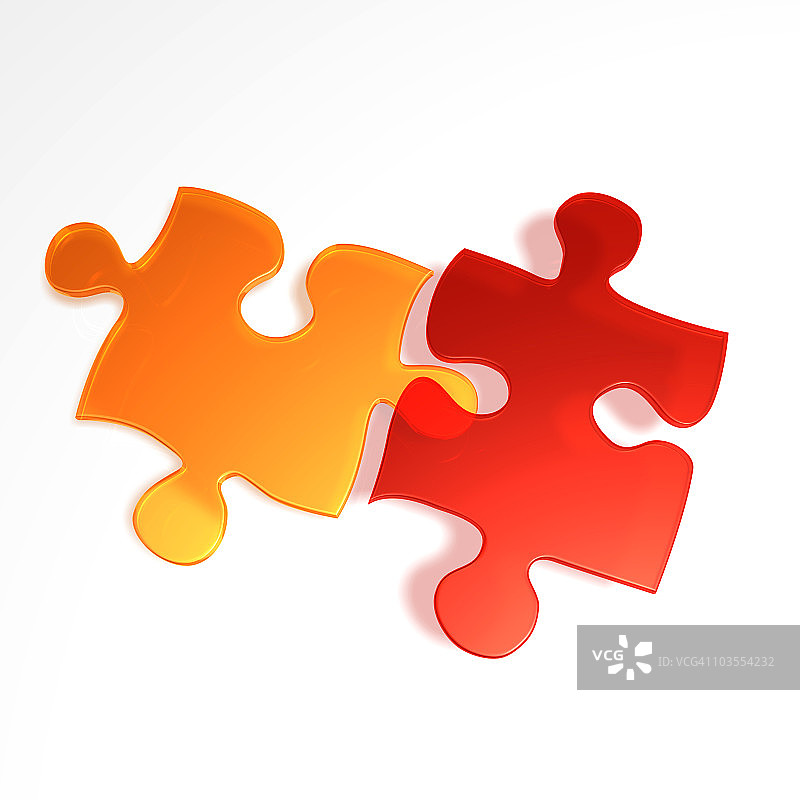 两个互锁的3D拼图块图片素材