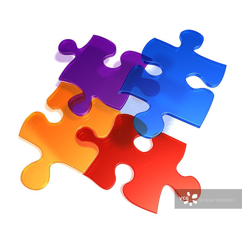 四块3D拼图连接图片素材