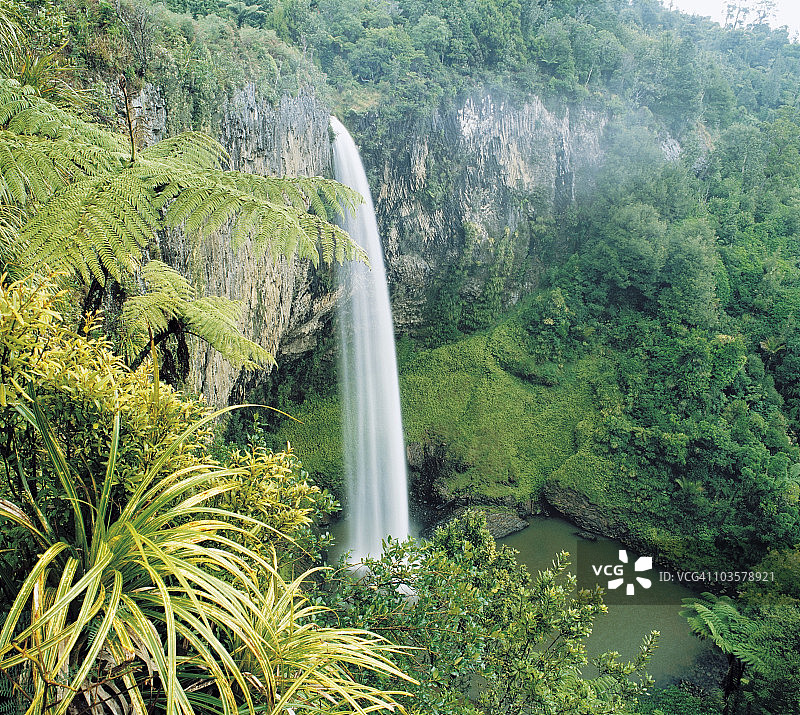 雨林中的瀑布鸟瞰图图片素材