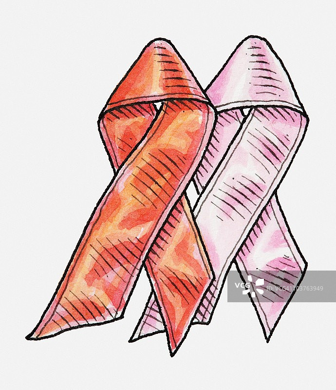 红色和粉色丝带插画图片素材