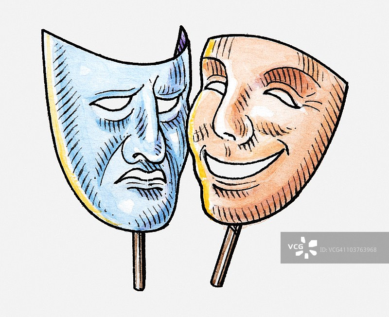 悲剧面具和喜剧面具示意图图片素材