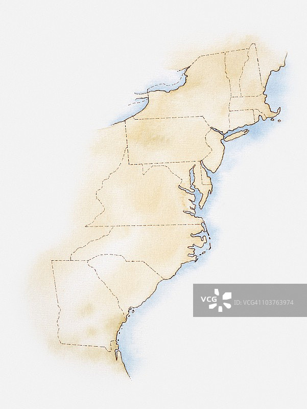 从缅因州到佐治亚州的海岸线和边界插图图片素材