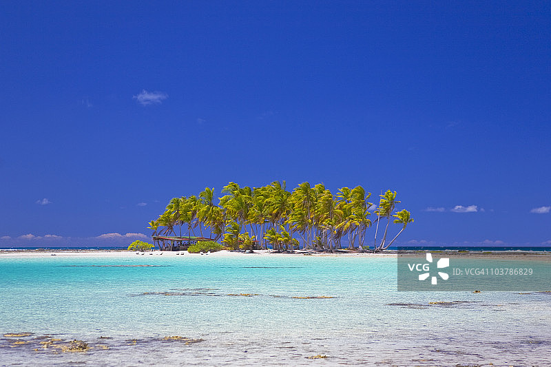 清澈的泻湖水和带旅游小屋的莫图岛图片素材