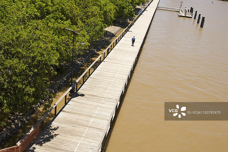 从维多利亚桥看到的布里斯班河南岸人行道图片素材