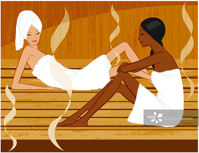 在桑拿房里的两个女人图片素材