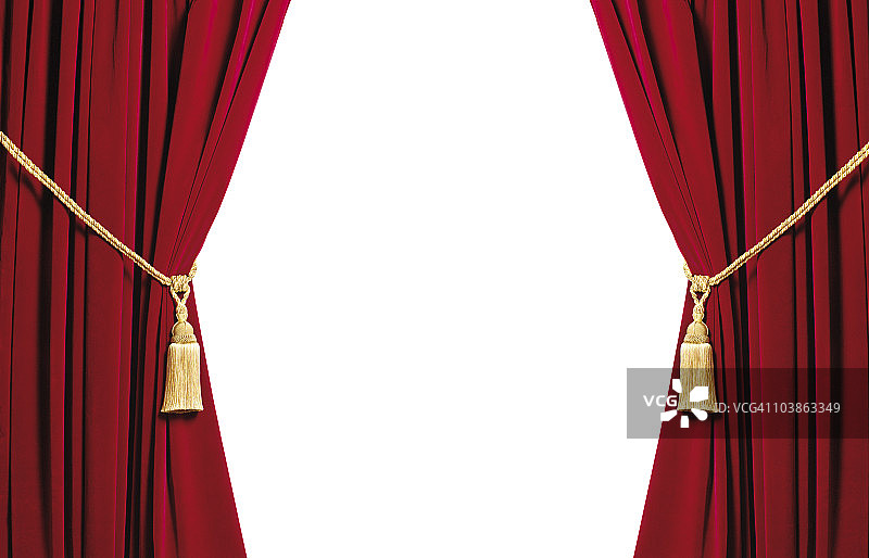 留白空间的红色丝绒窗帘图片素材