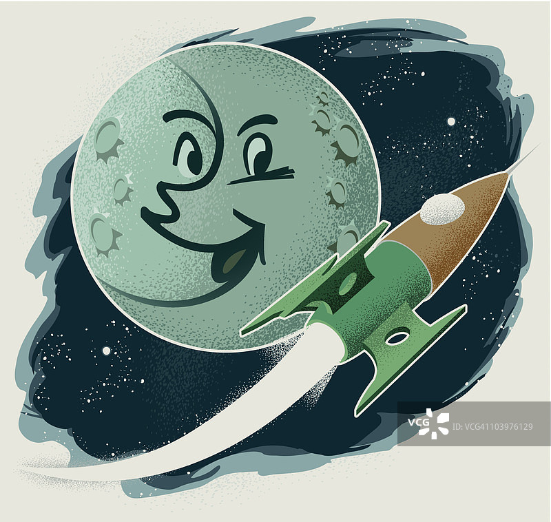 复古月亮上的男人与火箭图片素材