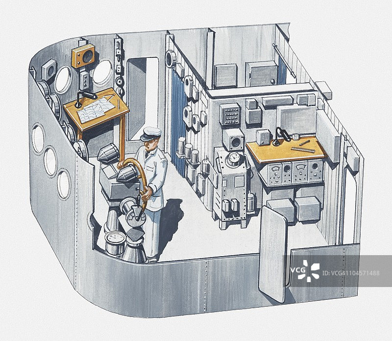 二战战列舰上的导航桥插画图片素材