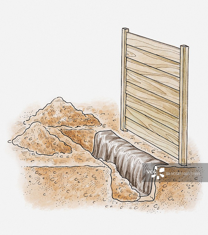 防止杂草滋生的沟渠插画图片素材