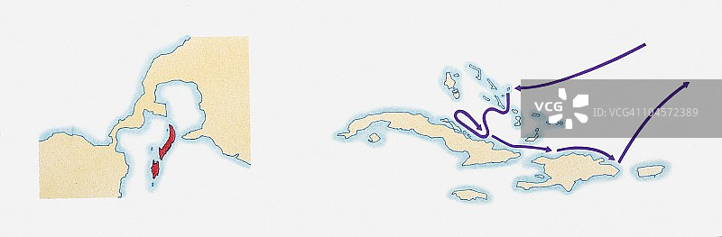 克里斯托弗·哥伦布航海地图插画图片素材