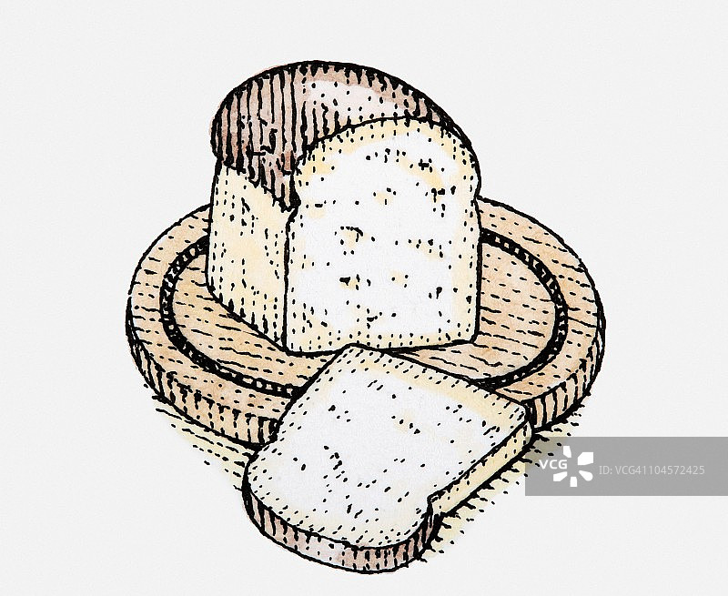 木制砧板上的全麦面包插画图片素材
