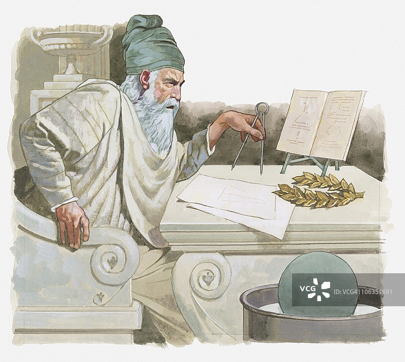 阿基米德发现测量体积方法和物体漂浮原理插图图片素材