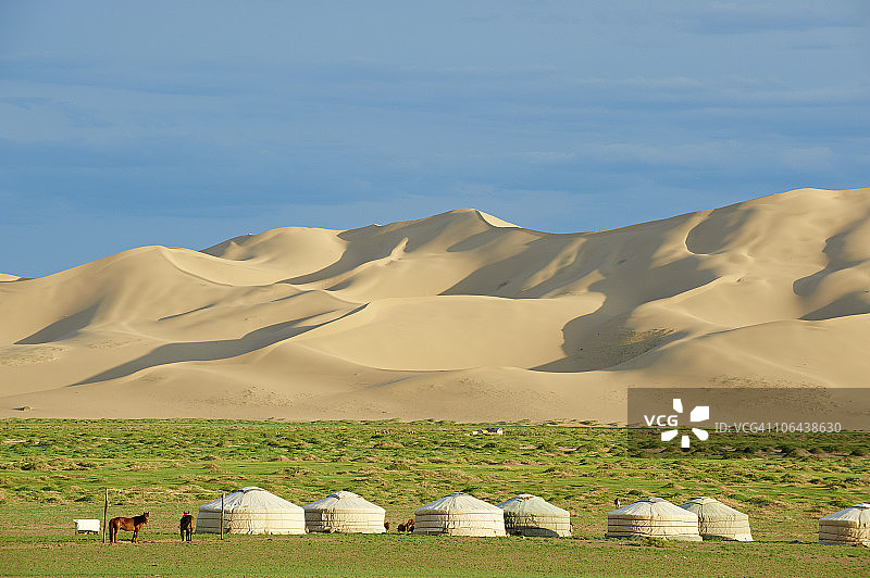 蒙古戈壁沙漠的洪果林埃尔斯沙丘图片素材