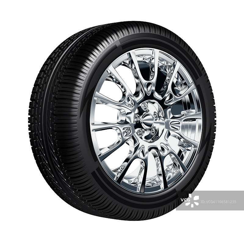 镀铬轮辋轮胎的电脑渲染图图片素材