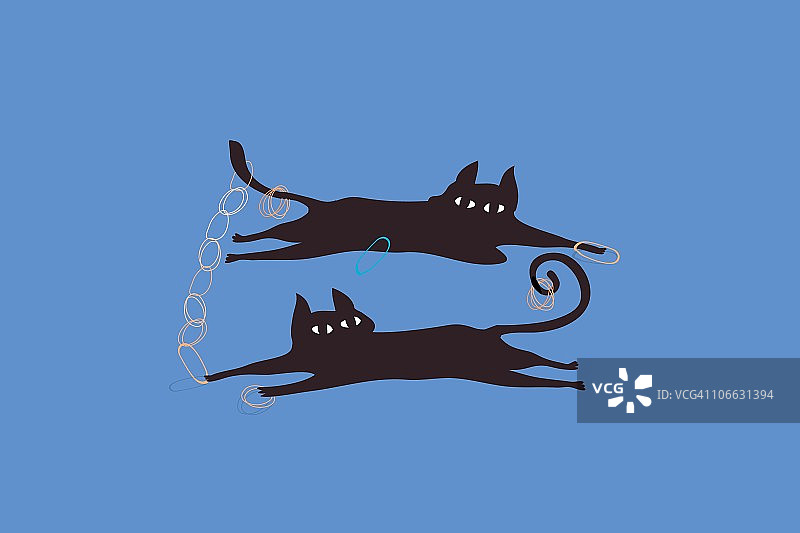 两只猫玩橡皮筋图片素材